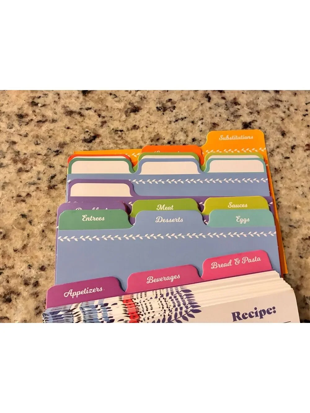 Floral Pattern Recipe Card Box with Dividers and Recipe Cards